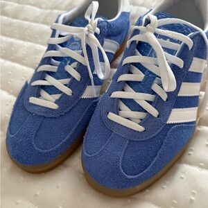 Brand New! Never Worn! Adidas Blue Suede Sneakers with White Stripes